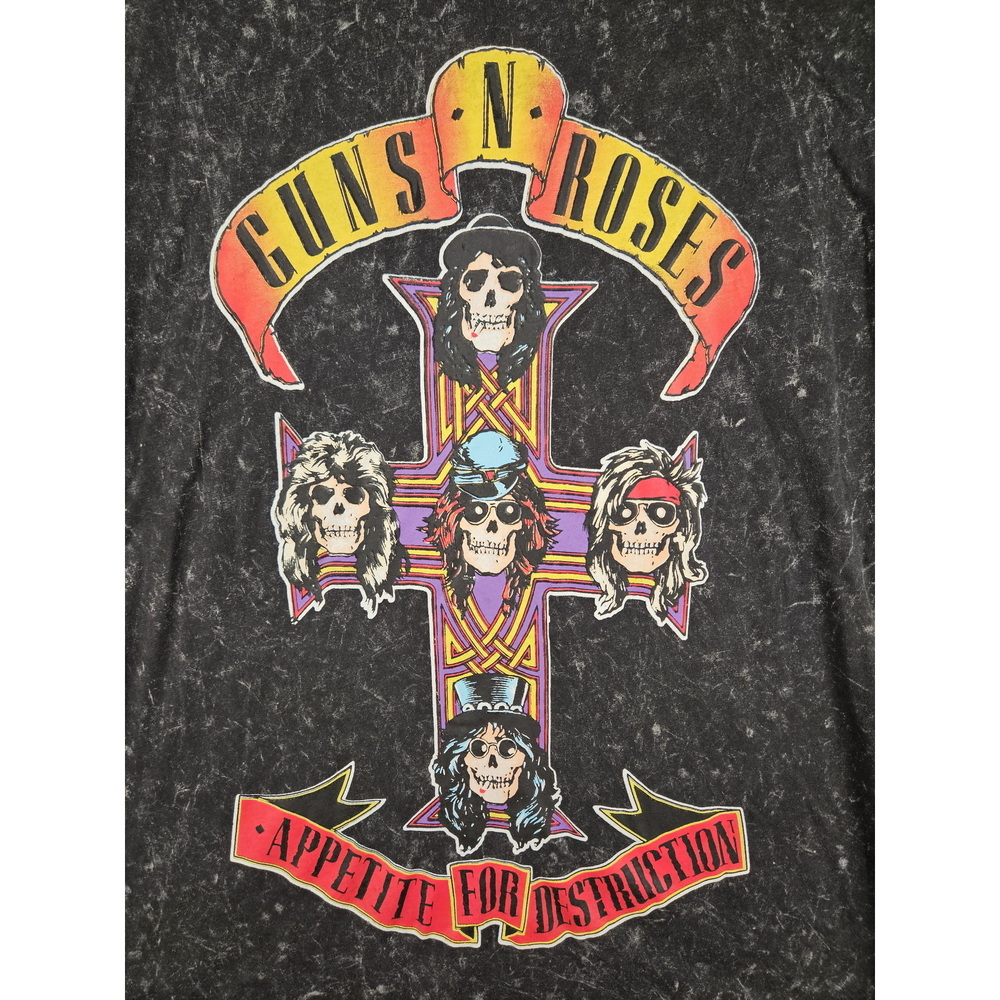 Guns N' Roses Appetite for Destruction T-shirt Black Acid-Wash Iconic Cross - Picture 2 of 10